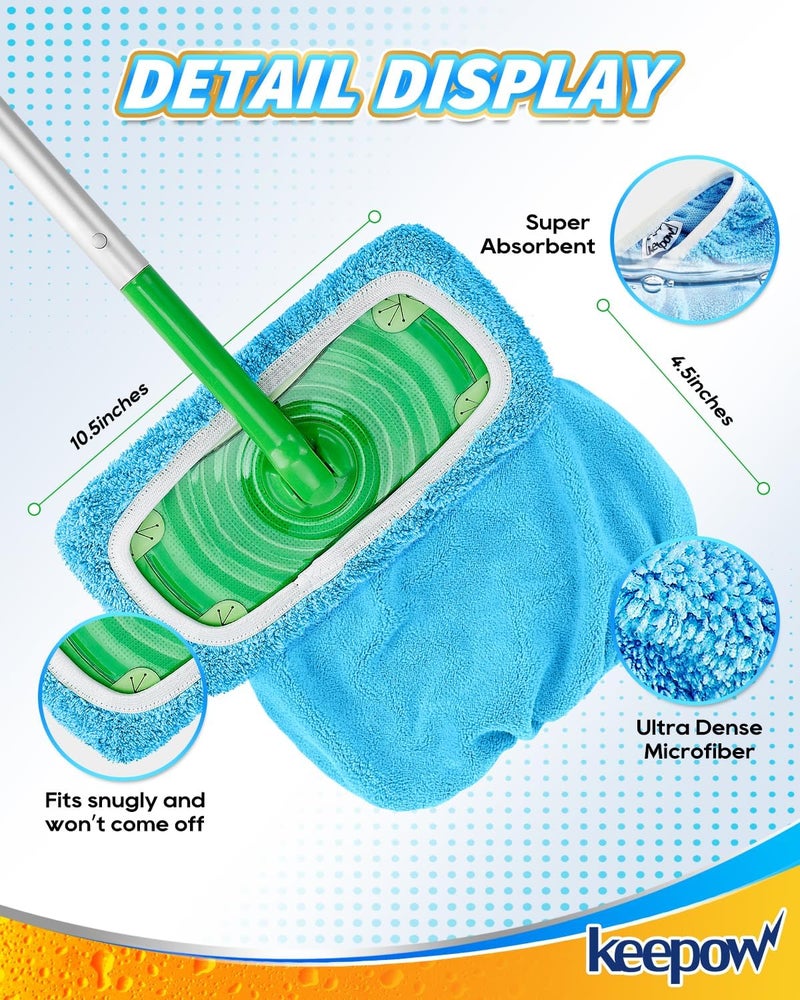 KEEPOW Reusable Dry Sweeping Cloths Microfiber Wet Pads Refill Compatible with Swiffer Sweeper Mop, Machine Washable Sweeping Mop Pads for Use on All Floors - Stone, Hardwood, Laminate & Tile (6 Blue) - Image 3